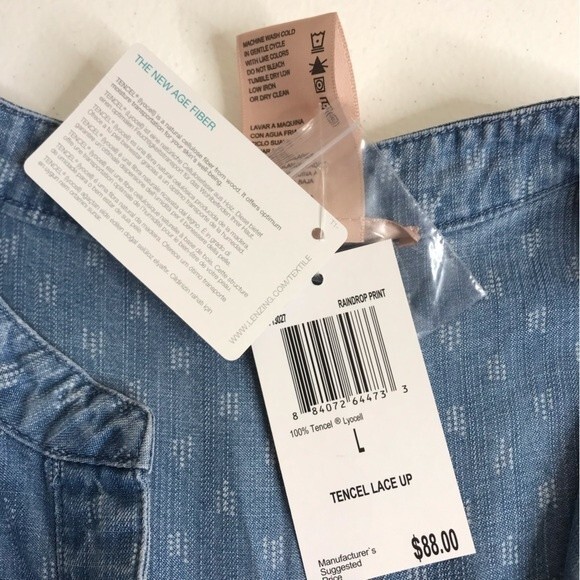 NWT Philosophy Blue Chambray Denim Tencel Lace Up Dress Tunic Women Size Large - Picture 11 of 13